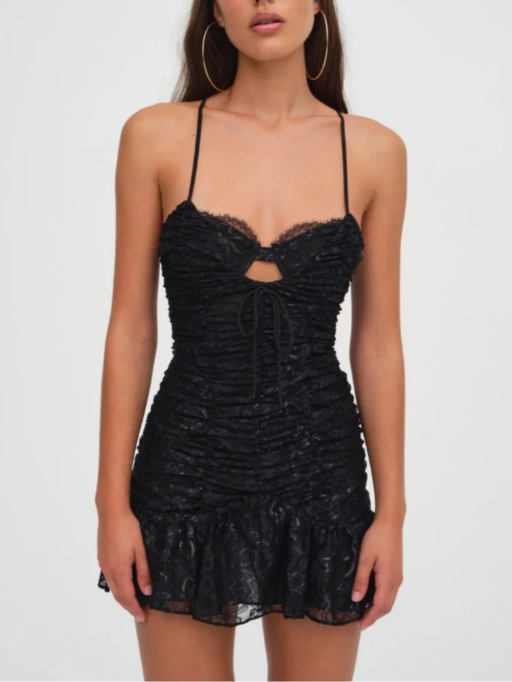For Love And Lemons Black Lace Ruched Mini Dress